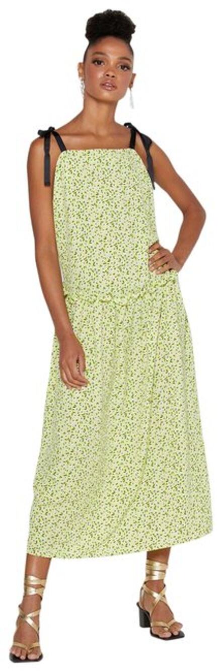 Topshop Drop Waist Midi Ribbon Tie Dress Mini Floral Pink
